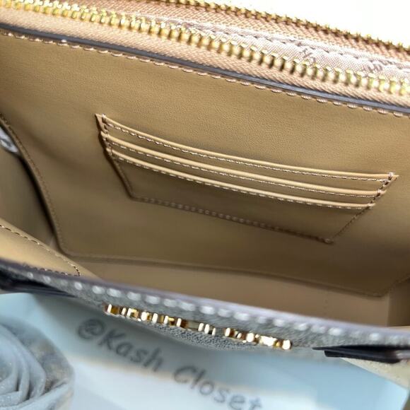 Michael Kors Mercer Medium Signature Logo Metallic Crossbody Bag  Pale Gold - Picture 7 of 11